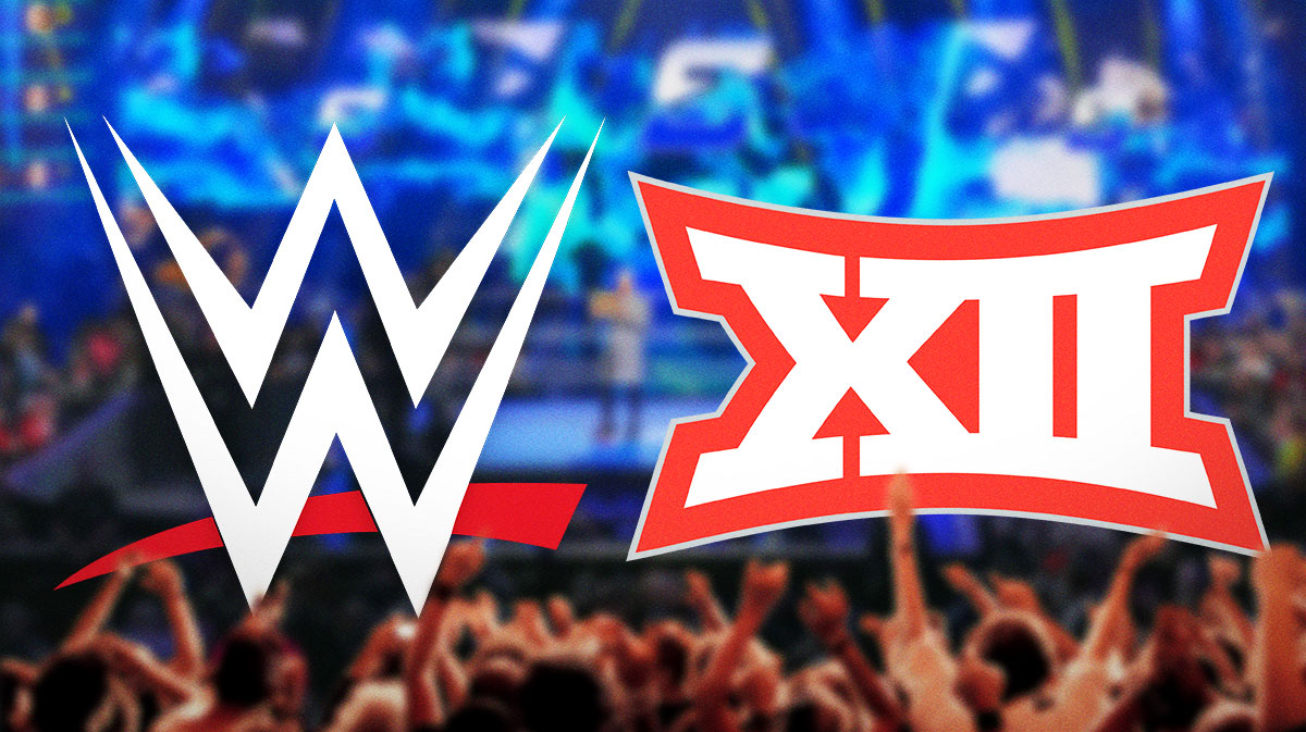 WWE and Big 12 logos, which will collaborate during the 2025 season with episodes of Friday Night SmackDown.