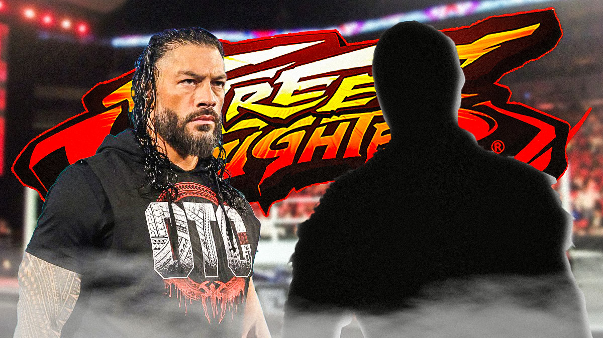 WWE star Roman Reigns and silhouette of his biggest rival Cody Rhodes, who may star in the upcoming Street Fighter movie with him.