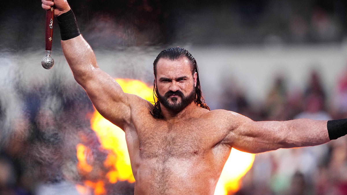 WWE star Drew McIntyre, who trolled his SummerSlam opponents Jelly Roll and Randy Orton with a viral Coldplay affair meme.