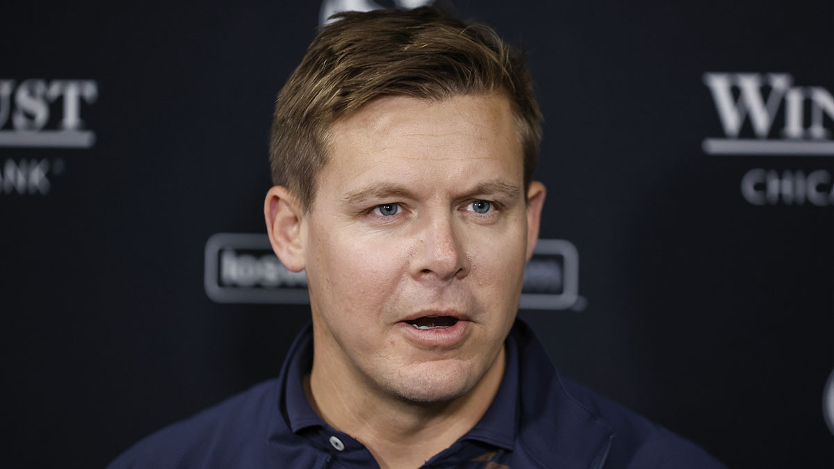 Chicago White Sox general manager Chris Getz speaks before a baseball game between the Chicago White Sox and Tampa Bay Rays at Guaranteed Rate Field.