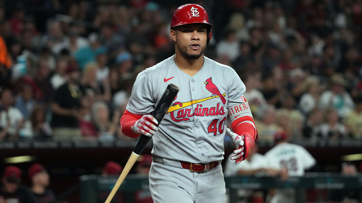 St. Louis Cardinals first base Willson Contreras (40) reacts after striking out against the Arizona Diamondbacks in the eighth inning at Chase Field.