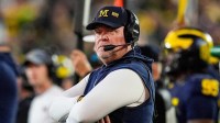 Michigan defensive coordinator Wink Martindale reacts to a play against Oregon during the second half at Michigan Stadium