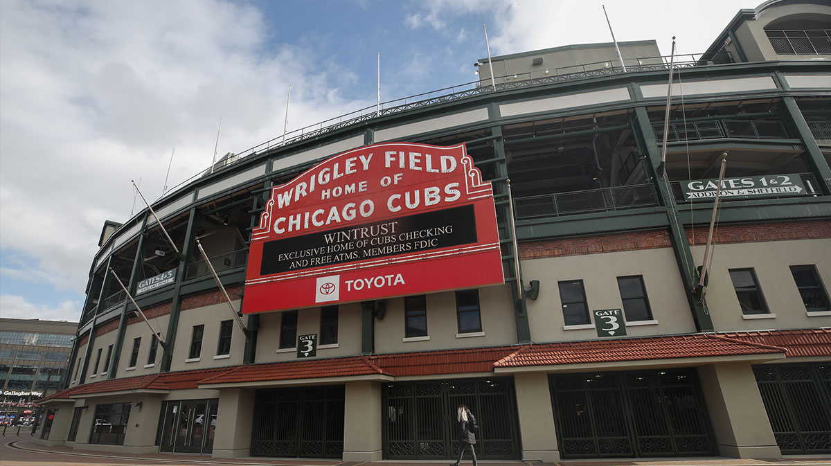 A general view of the exterior of Wrigley Field.