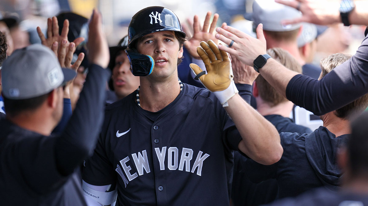 New York Yankees outfielder Spencer Jones (78) celebrates after hitting a three-run home run against the Philadelphia Phillies in the third inning during spring training at BayCare Ballpark. Mandatory Credit: Nathan Ray Seebeck-Imagn Images