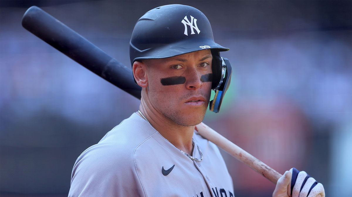 New York Yankees right fielder Aaron Judge (99) waits on deck during the third inning against the New York Mets at Citi Field.