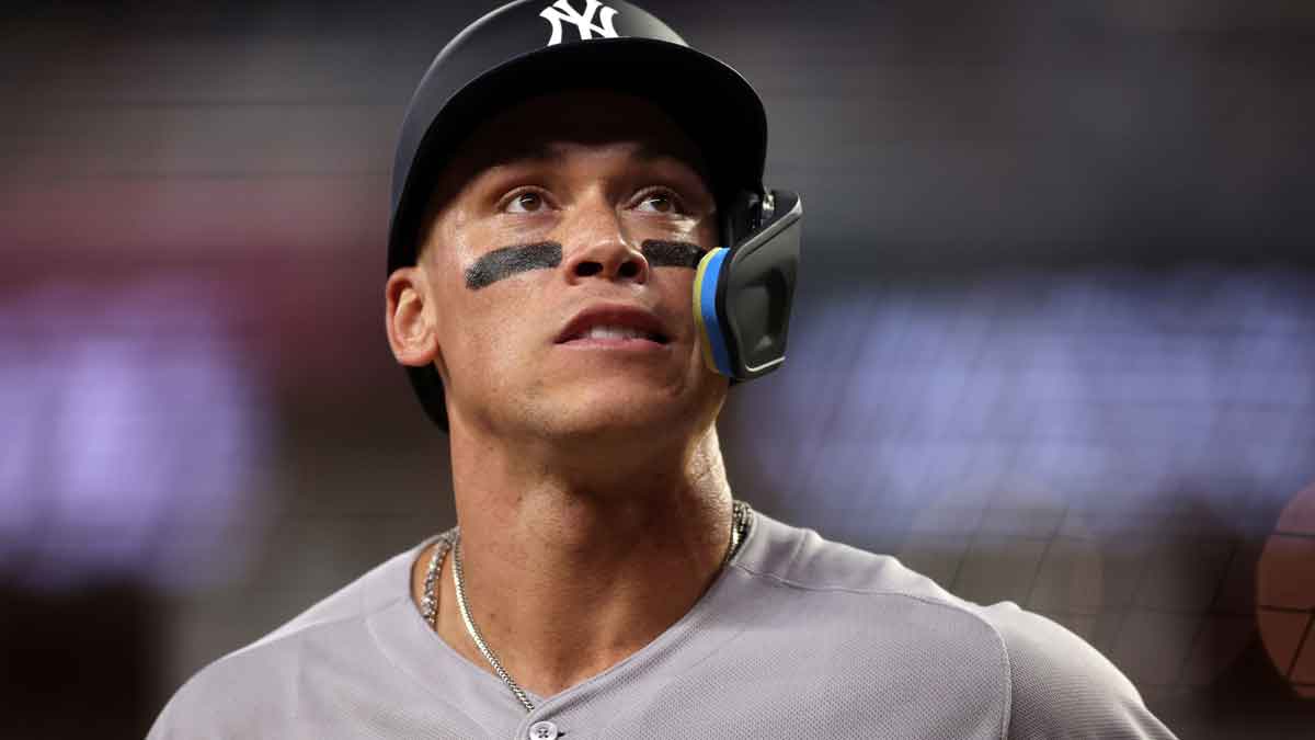 American League outfielder Aaron Judge (99) of the New York Yankees looks on in the fourth inning during the 2025 MLB All Star Game at Truist Park.
