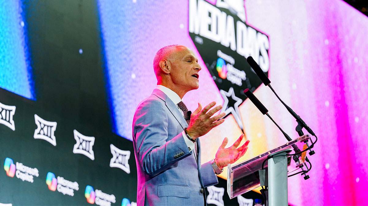 Big 12 Commissioner Brett Yormark addresses the media during the 2025 Big 12 Football Media Days at The Star.