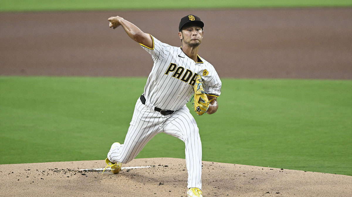 San Diego Padres starting pitcher Yu Darvish (11) pitches during the first inning against the Detroit Tigers at Petco Park.