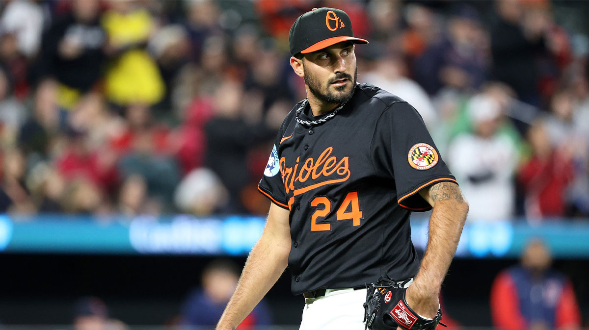 Baltimore Orioles pitcher Zach Eflin (24) walks off the field during the fifth inning against the Boston Red Sox at Oriole Park at Camden Yards.