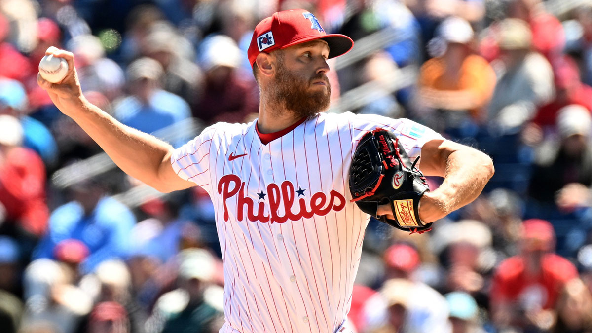 Philadelphia Phillies starting pitcher Zach Wheeler (45) throws a pitch in the first inning against the Minnesota Twins during spring training at BayCare Ballpark.