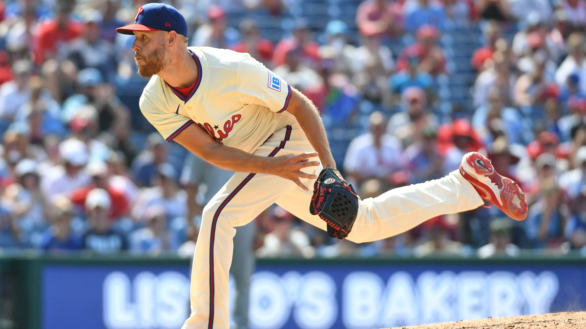 Philadelphia Phillies pitcher Zack Wheeler (45) follows through on a pitch during the ninth inning against the Cincinnati Reds at Citizens Bank Park.