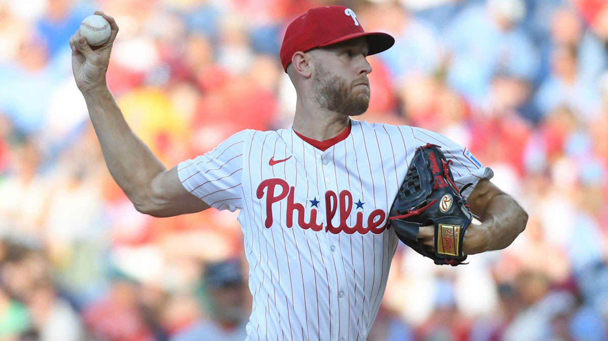 Jul 21, 2025; Philadelphia, Pennsylvania, USA; Philadelphia Phillies pitcher Zack Wheeler (45) throws a pitch during the second inning against the Boston Red Sox at Citizens Bank Park. 