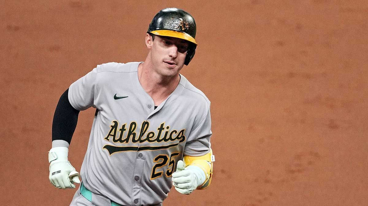 National League designated hitter Brent Rooker (25) of the Athletics hits a three run home run during the seventh inning during the 2025 MLB All Star Game at Truist Park