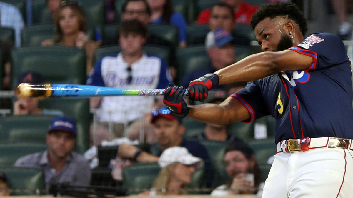 Tampa Bay Rays infielder Junior Caminero (13) bats during the 2025 Home Run Derby at Truist Park.