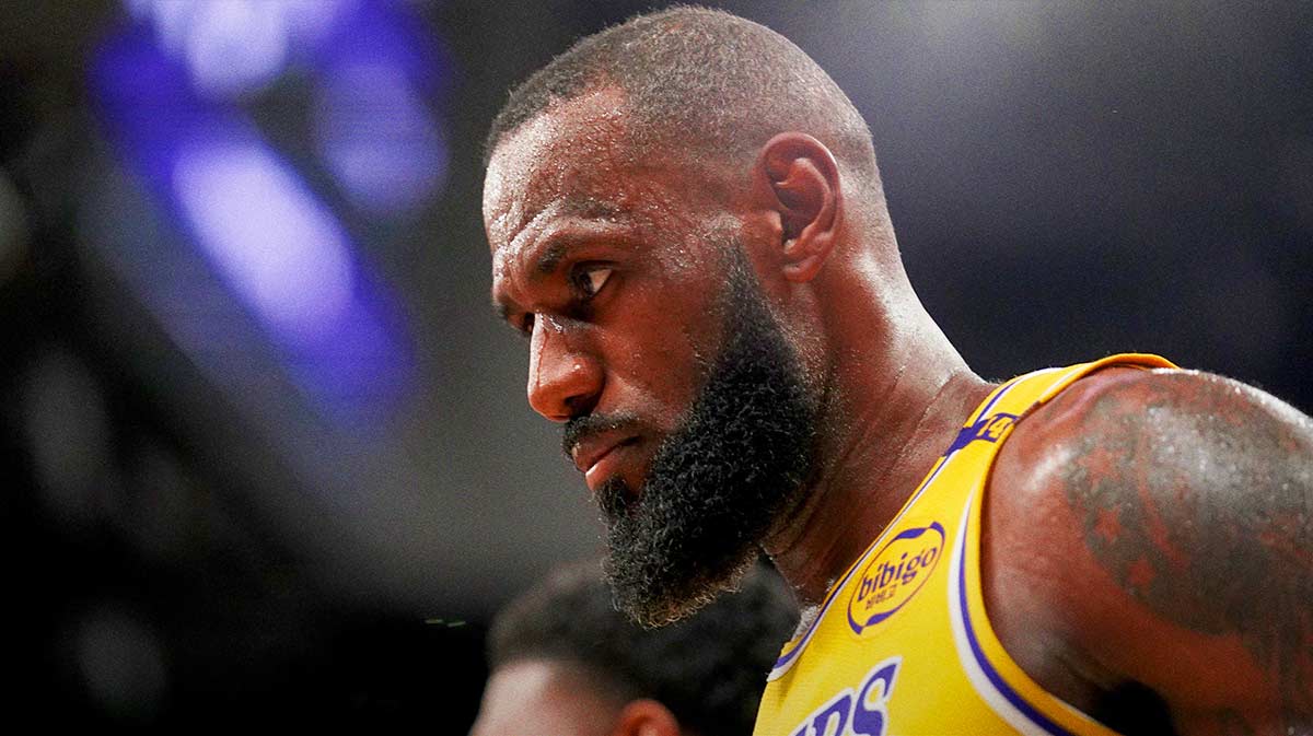 Los Angeles Lakers forward LeBron James (23) walks towards the team bench during a timeout against the Sacramento Kings in the fourth quarter at the Golden 1 Center.