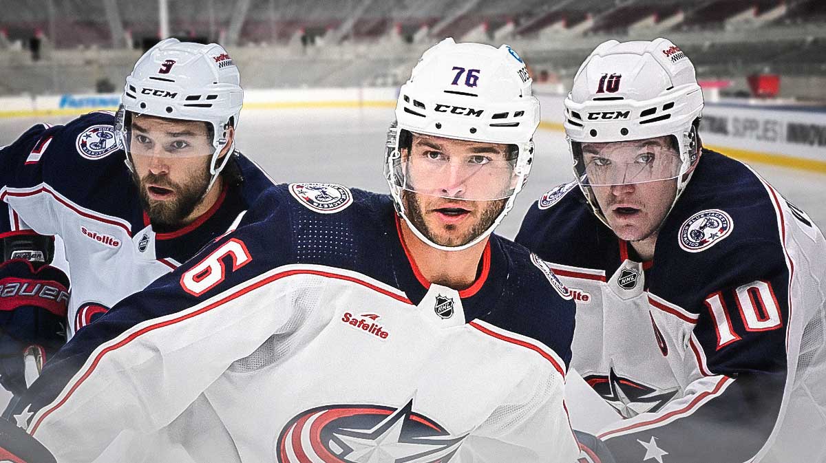 Ivan Provorov, Owen Sillinger, and Dmitri Voronkov, Blue Jackets background. NHL Free agency, blue jackets free agency grade