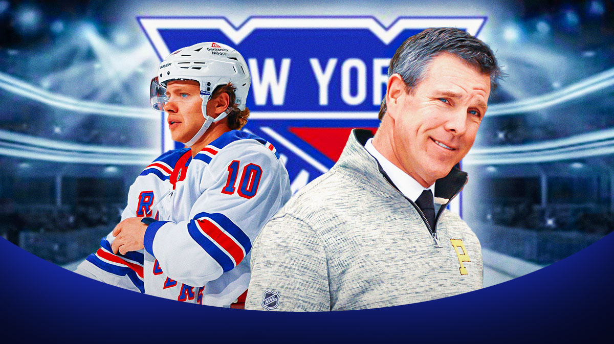 New Head coach Mike Sullivan with Artemi Panarin Ranfers logo in the background, nhl off season, nhl