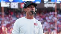 San Francisco 49ers head coach Kyle Shanahan watches from the sidelines in the first quarter against the Denver Broncos at Levi's Stadium.
