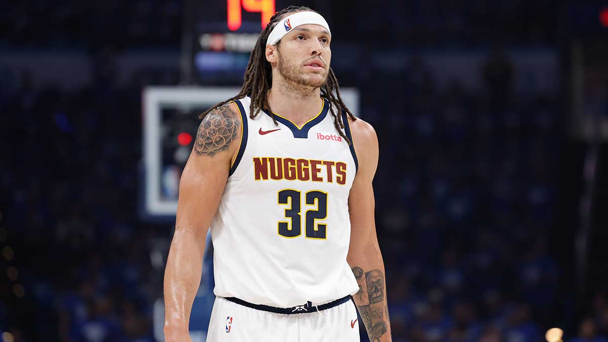 Denver Nuggets forward Aaron Gordon (32) looks down the court against the Oklahoma City Thunder in the second quarter during game seven of the second round for the 2025 NBA Playoffs at Paycom Center.