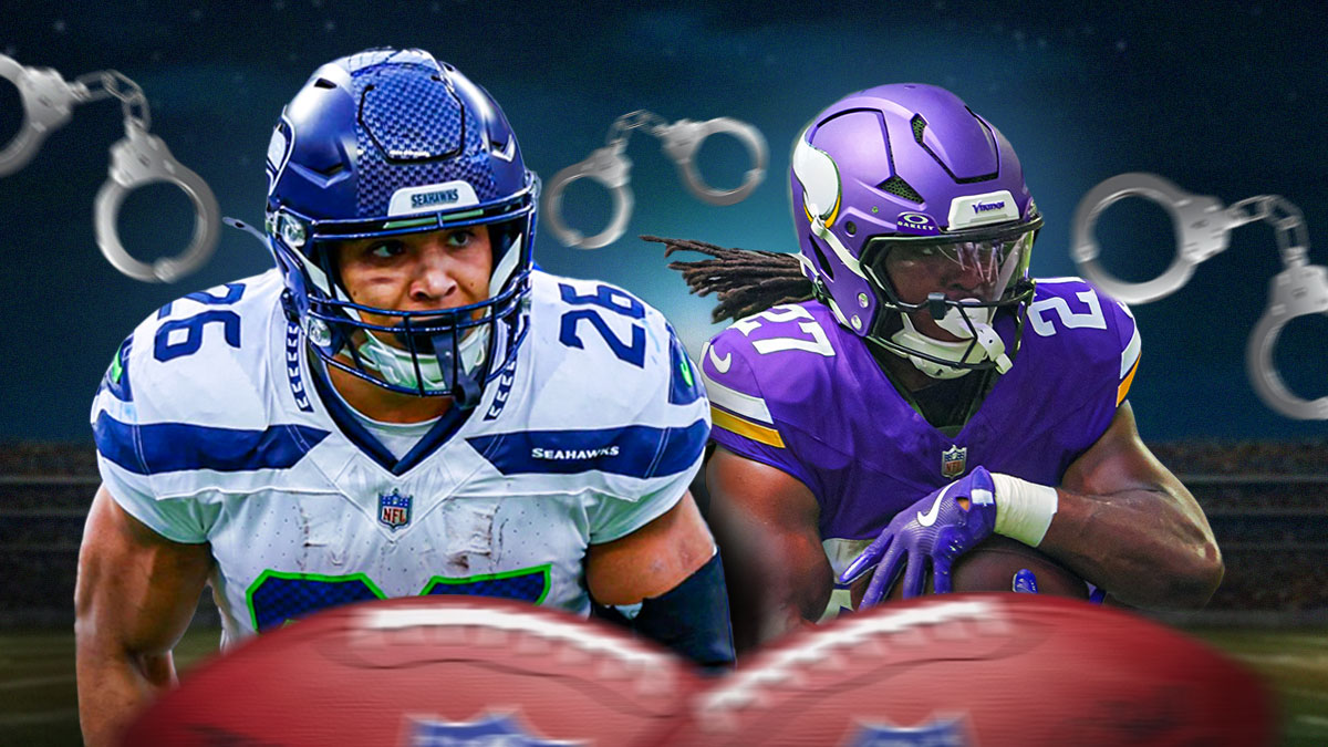 Zach Charbonnete and Jordan Mason with handcuffs all over the graphic.