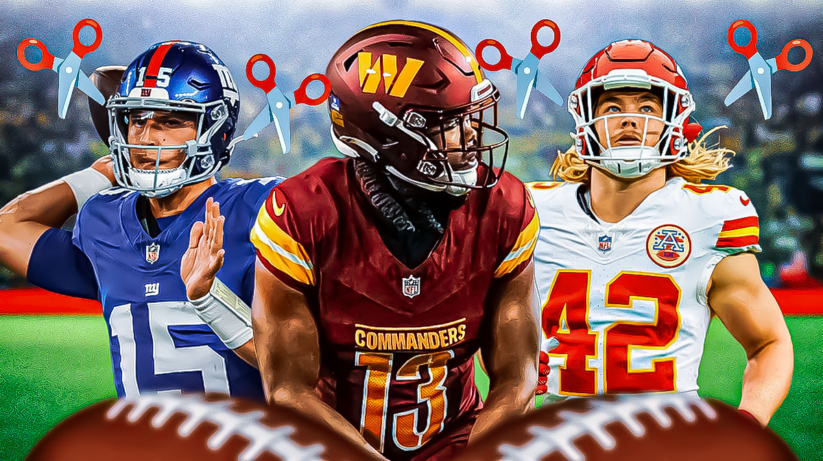 Tommy DeVito, KJ Osborn, Carson Steele all together. Scissors emojis around the graphic.