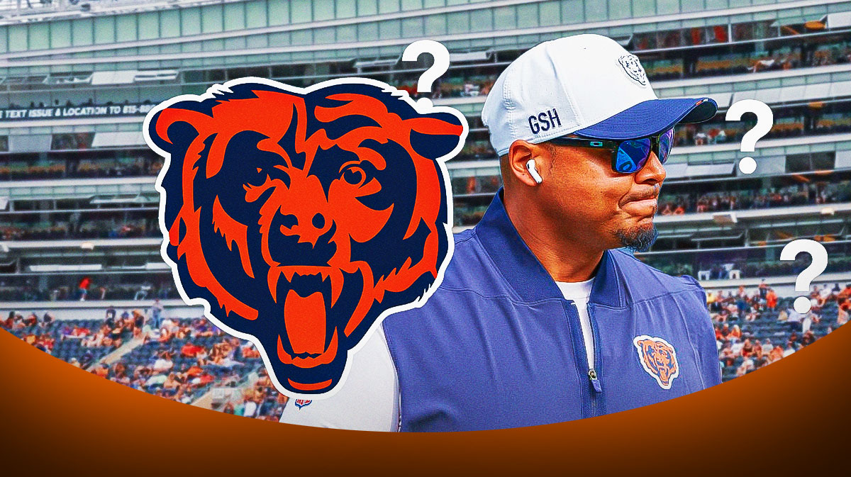 Ryan Poles with question marks around the graphic. Bears logo front and center.