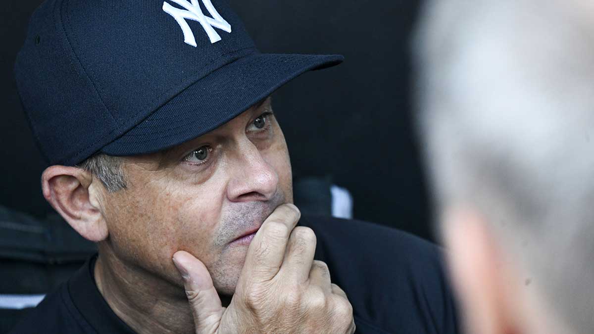 New York Yankees manager Aaron Boone speaks tot he media before the team’s game against the Chicago White Sox at Rate Field.