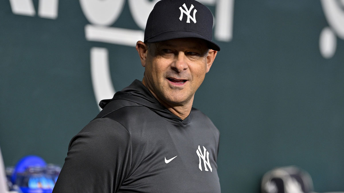 New York Yankees manager Aaron Boone (17) before the game between the Texas Rangers and the New York Yankees at Globe Life Field.