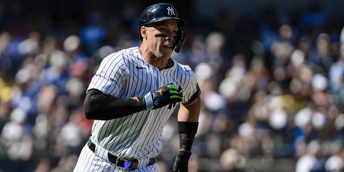 New York Yankees outfielder Aaron Judge (99) runs the bases after hitting a double against the Boston Red Sox during the eighth inning at Yankee Stadium