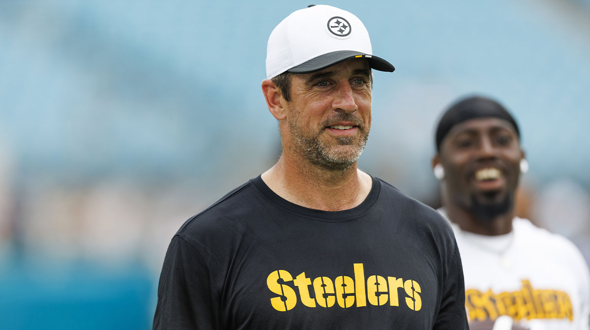 Pittsburgh Steelers quarterback Aaron Rodgers (8) before the game against the Jacksonville Jaguars at EverBank Stadium.