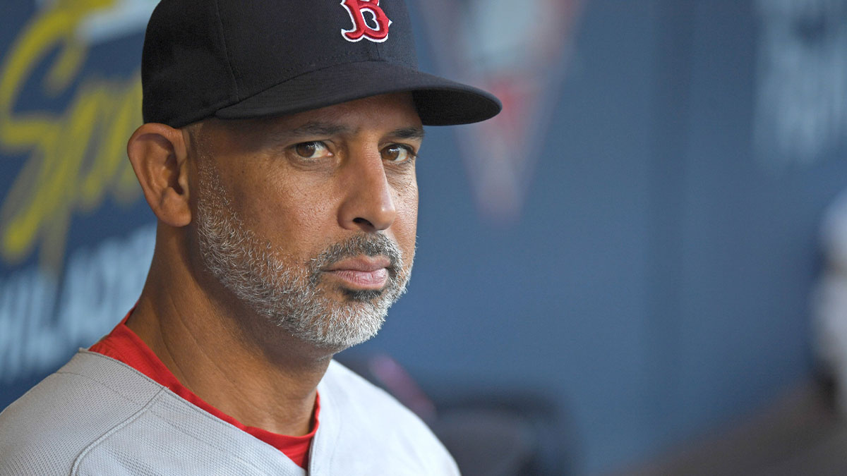 Boston Red Sox manager Alex Cora (13) in the dugout against the Philadelphia Phillies at Citizens Bank Park.