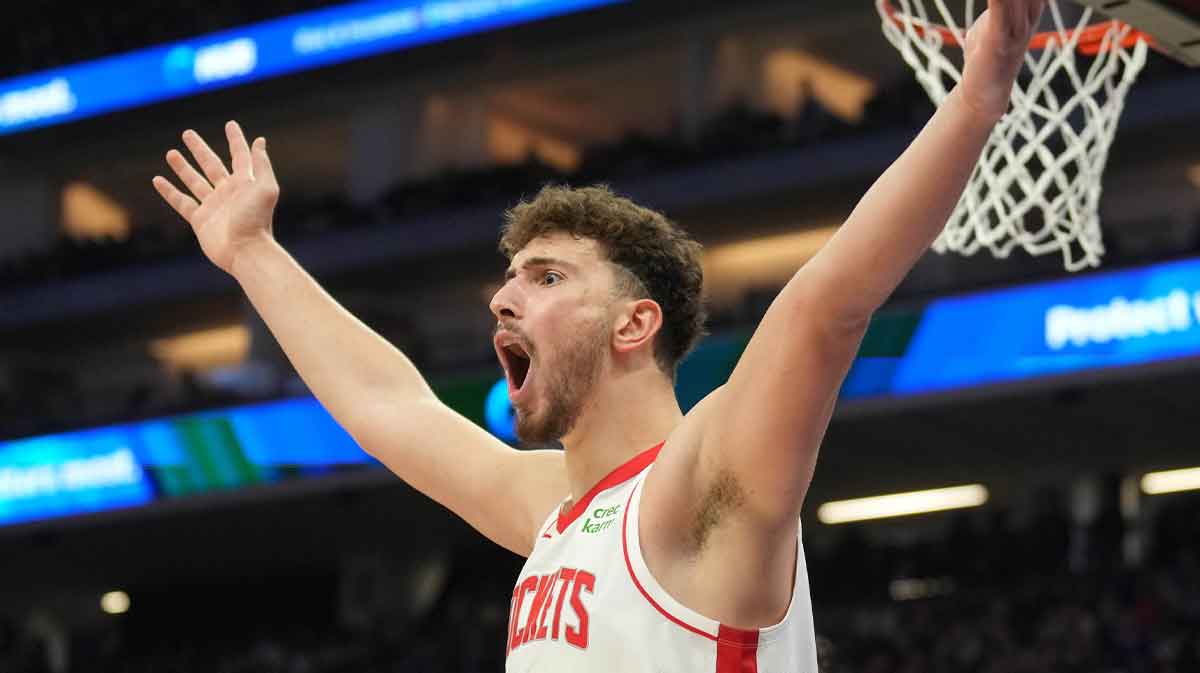 California, USA; Houston Rockets center Alperen Sengun (28) reacts during the second quarter against the Sacramento Kings at Golden 1 Center.