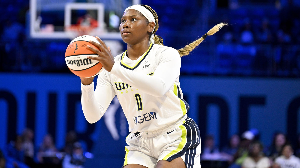 Dallas Wings forward Amy Okonkwo (0) makes a shot against the Connecticut Sun during the first half at College Park Center.