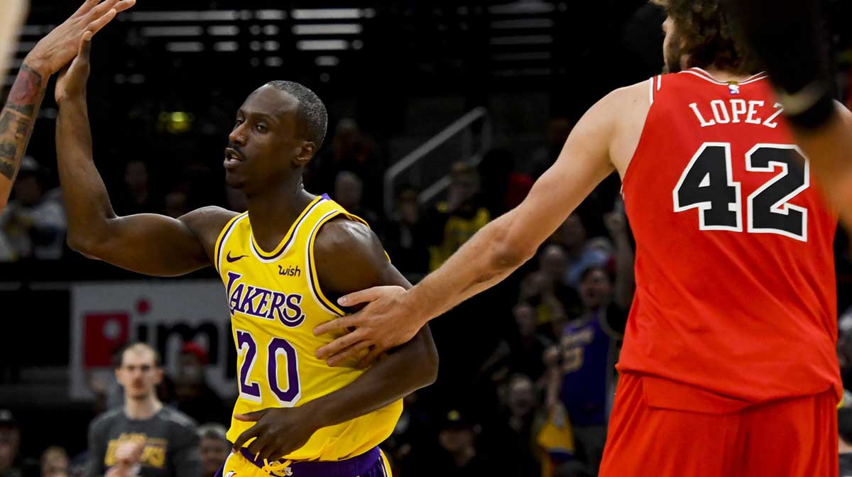 Los Angeles Lakers guard Andre Ingram (20) enters the game against the Chicago Bulls in the second half at the United Center.