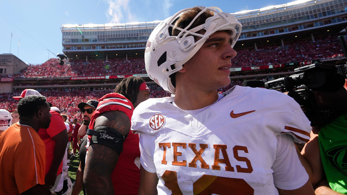 Texas Longhorns quarterback Arch Manning (16) leaves the field following the NCAA football game against the Ohio State Buckeyes at Ohio Stadium on Aug. 30, 2025. Ohio State won 14-7.