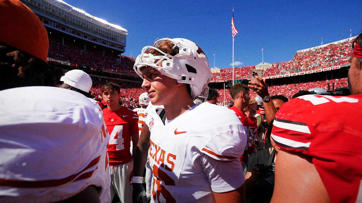 Texas Longhorns quarterback Arch Manning (16) leaves the field following the NCAA football game against the Ohio State Buckeyes at Ohio Stadium on Aug. 30, 2025. Ohio State won 14-7.