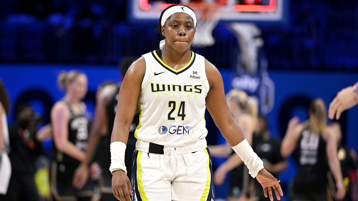 Dallas Wings guard Arike Ogunbowale (24) walks off the court after the Wings lose to the New York Liberty at College Park Center.