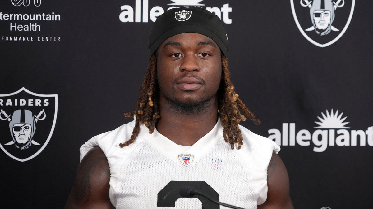 Las Vegas Raiders running back Ashton Jeanty (2) during training camp press conference at the Intermountain Healthcare Performance Center. 