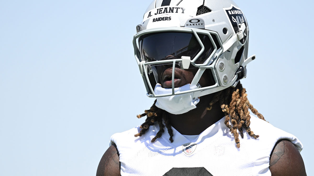 Las Vegas Raiders running back Ashton Jeanty (2) looks on between drills during Las Vegas Raiders Minicamp at Intermountain Health Performance Center.