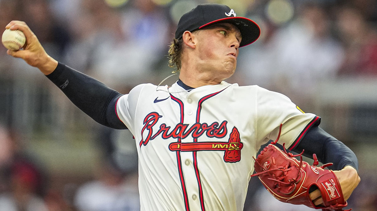 Atlanta Braves starting pitcher Hurston Waldrep (64) pitches against the Chicago White Sox during the second inning at Truist Park.