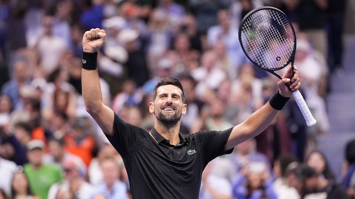 Novak Djokovic (SRB) after beating Jan-Lennard Struff (GER) (not pictured) on day eight of the 2025 U.S. Open tennis tournament at the USTA Billie Jean King National Tennis Center.