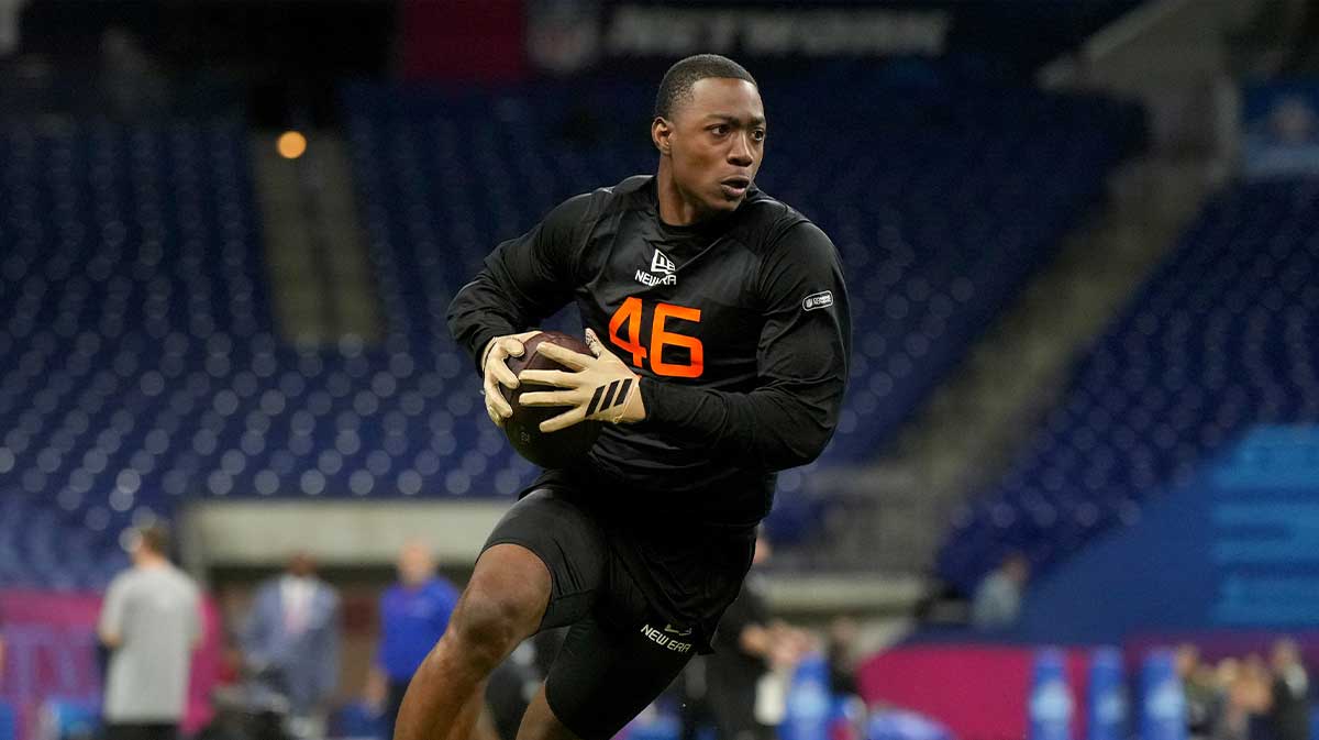 Colorado wideout Lajohntay Wester (WO46) during the 2025 NFL Combine at Lucas Oil Stadium.