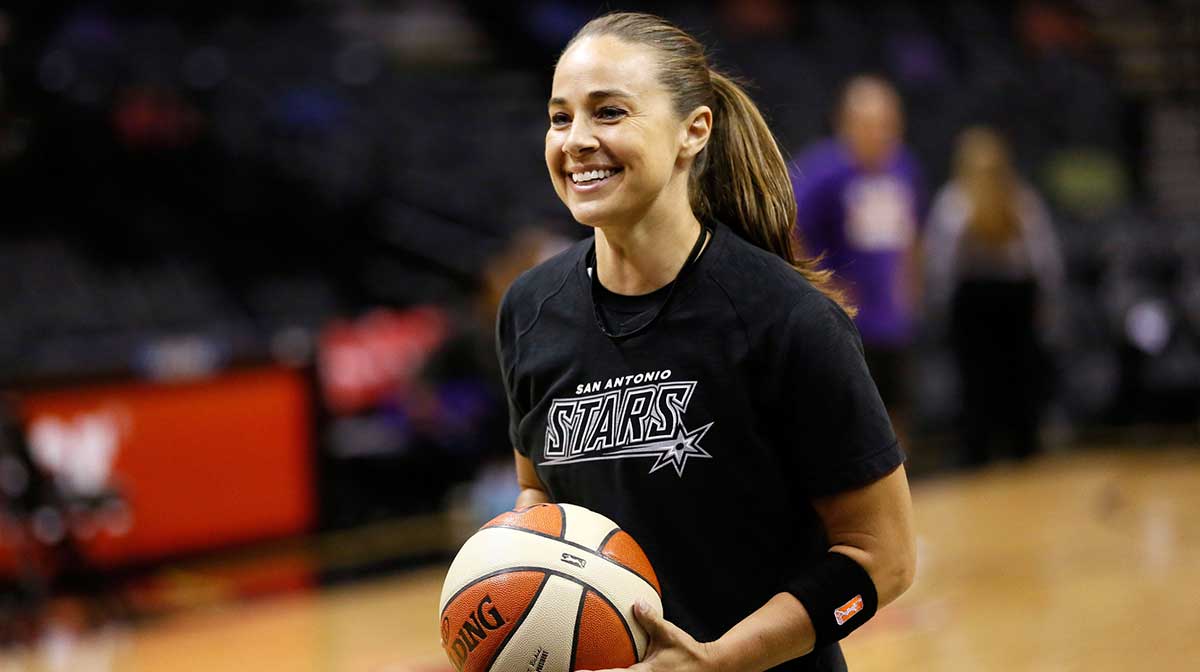 San Antonio Stars guard Becky Hammon (25) warms up before the game against the Los Angeles Sparks at AT&T Center.