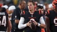 Bengals quarterback Joe Burrow (9) was up on the sideline during the first quarter against the Philadelphia Eagles at Lincoln Financial Field