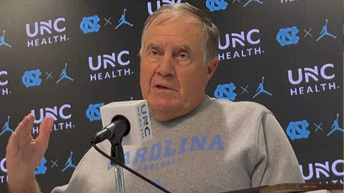 UNC football coach Bill Belichick during a preseason press conference on Aug. 6, 2025, inside the Kenan Football Center.