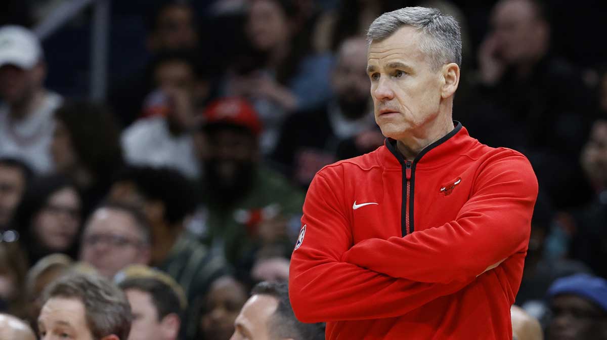Chicago Bulls head coach Billy Donovan looks on from the bench against the Washington Wizards in the first half at Capital One Arena.