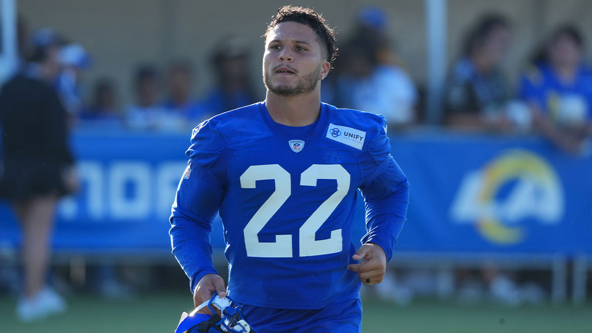 Los Angeles Rams running back Blake Corum (22) during training camp at Loyola Marymount University. Mandatory Credit: Kirby Lee-Imagn Images