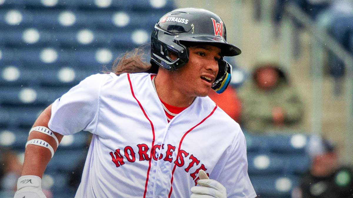 Worcester center fielder Jhostynxon Garcia runs the bases after hitting a first inning home run against the Durham Bulls May 23.