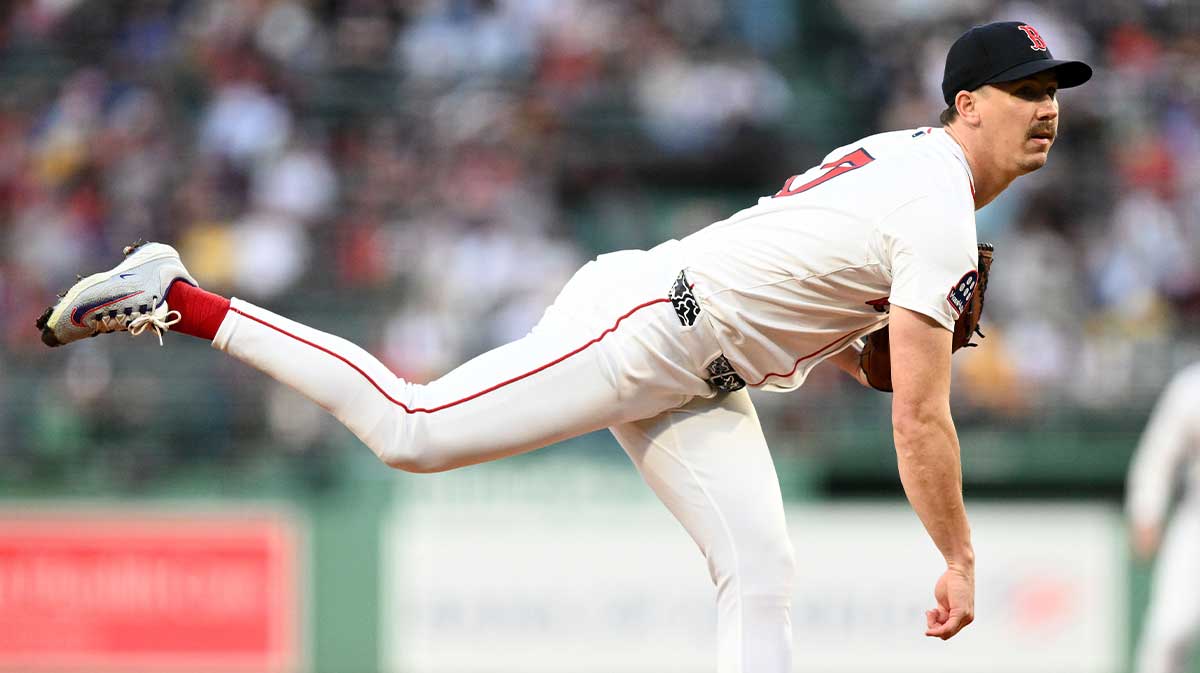 Boston Red Sox starting pitcher Walker Buehler (0) pitches against the Baltimore Orioles during the first inning at Fenway Park.