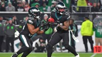 Philadelphia Eagles running back Boston Scott (35) and running back Kenneth Gainwell (14) during a kickoff against the Philadelphia Eagles at Lincoln Financial Field.